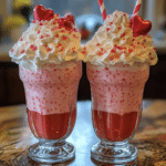 Cupid Potion Float, Valentine’s Day drink, fizzy float, sherbet float, pink lemonade float, festive drink, holiday drink