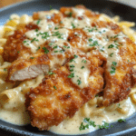 Crispy chicken, creamy pasta, Parmesan pasta, comfort food, chicken dinner, fried chicken