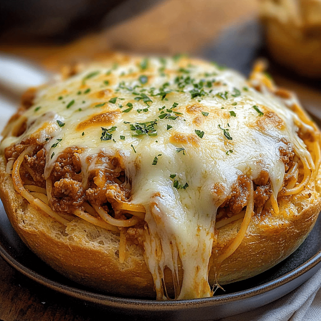 Cheesy Bread Bowl Spaghetti