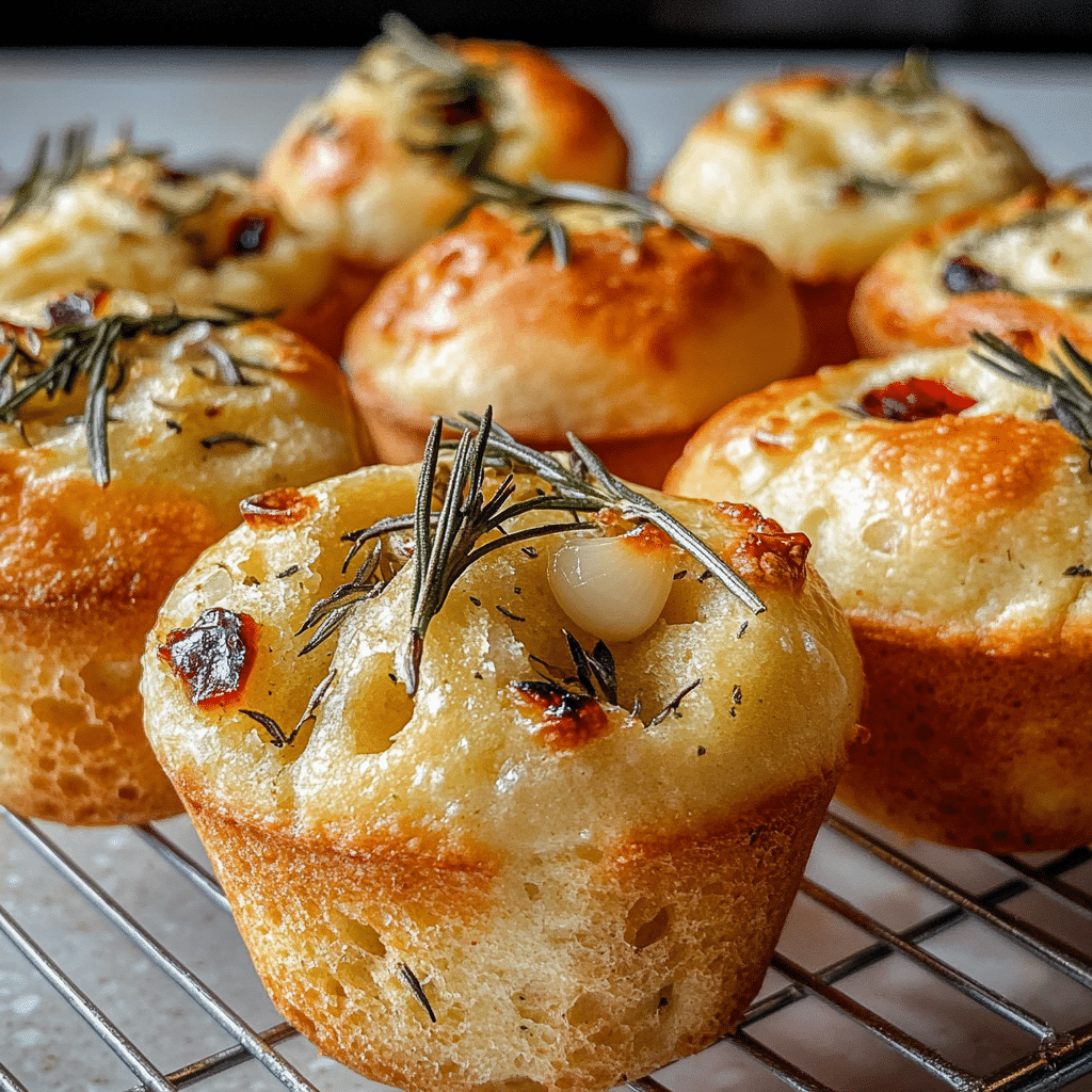 Easy Garlic Rosemary Focaccia Muffins