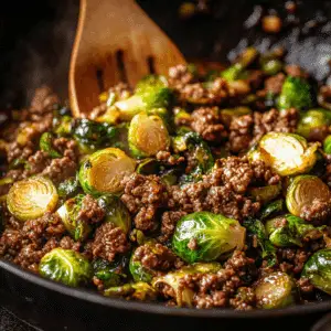 Ground Beef & Brussels Sprouts Stir Fry