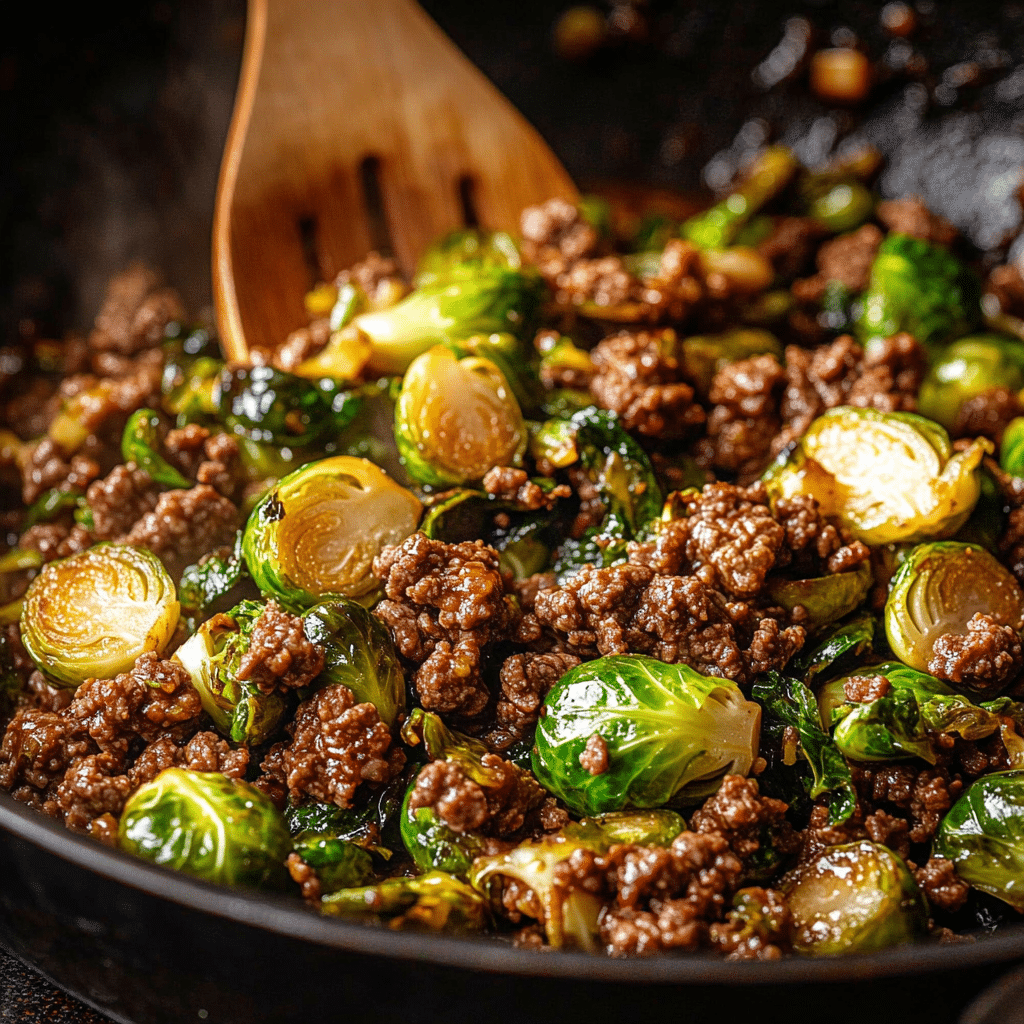 Ground Beef & Brussels Sprouts Stir Fry