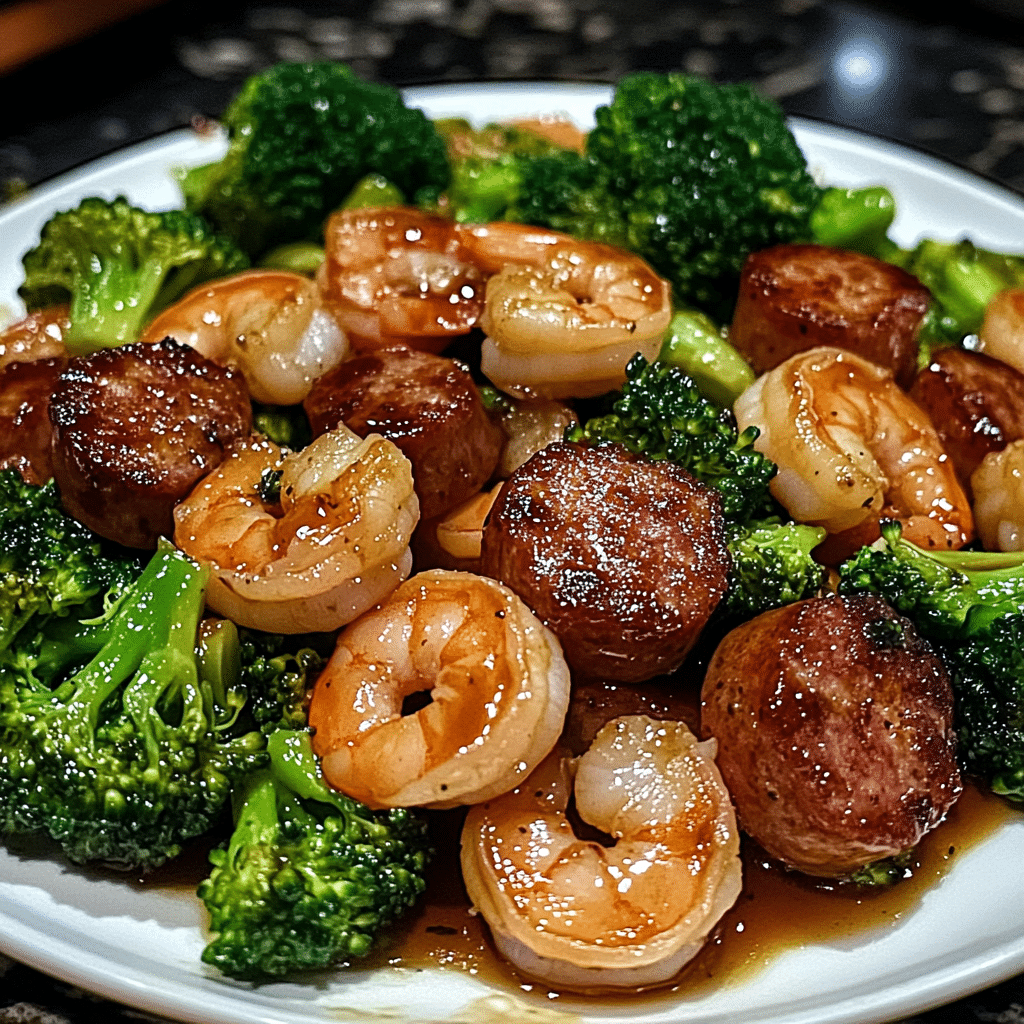 Honey Garlic Shrimp, Sausage & Broccoli