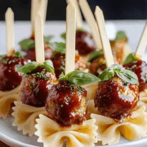 Bowtie Pasta & Meatball Skewers