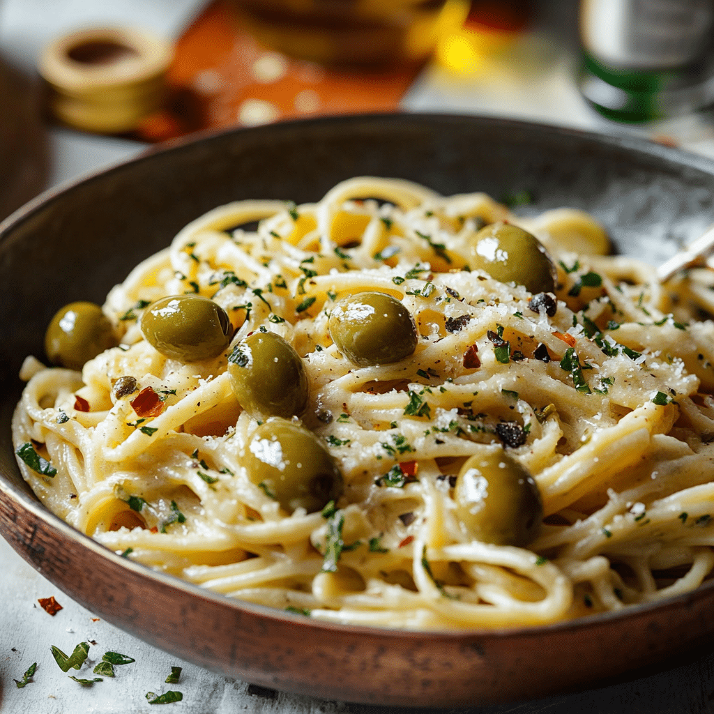 Dirty Martini Pasta with Olives