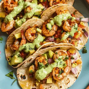 Quick Air Fryer Shrimp Tacos with Avocado Crema