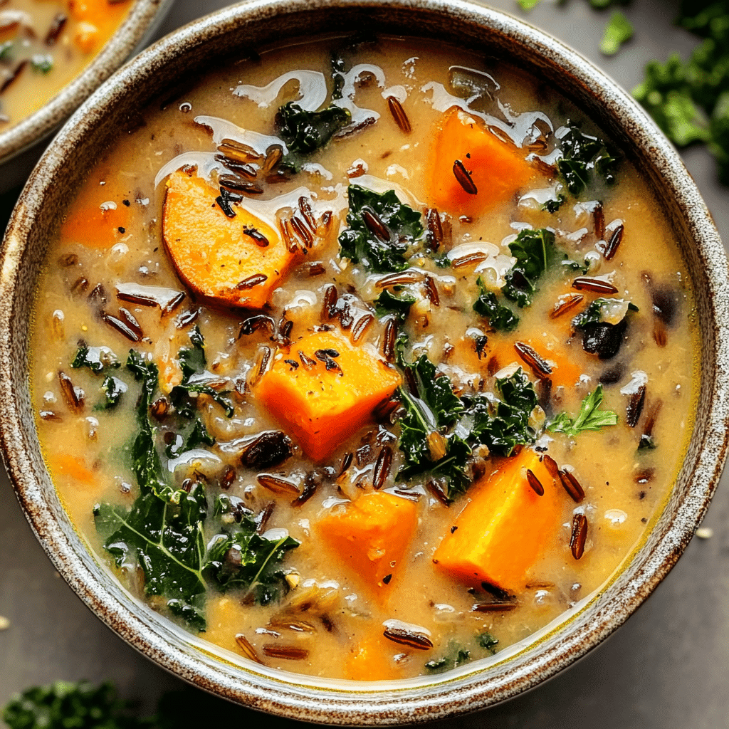 Wild Rice Soup with Sweet Potato and Kale