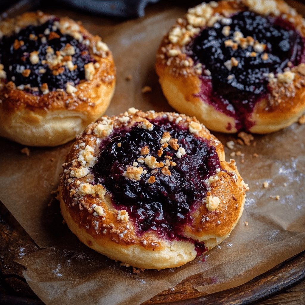Danish Carnival Buns with Vanilla Cheesecake & Blueberry Compote