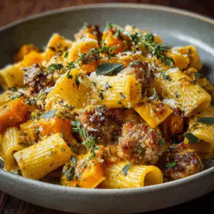 Creamy Rigatoni with Butternut Squash and Spicy Sausage