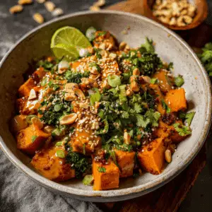 Creamy Thai Peanut Sweet Potato Bowls