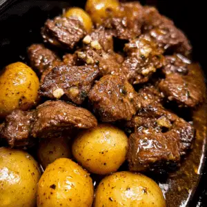 Crockpot Garlic Butter Beef Bites with Potatoes