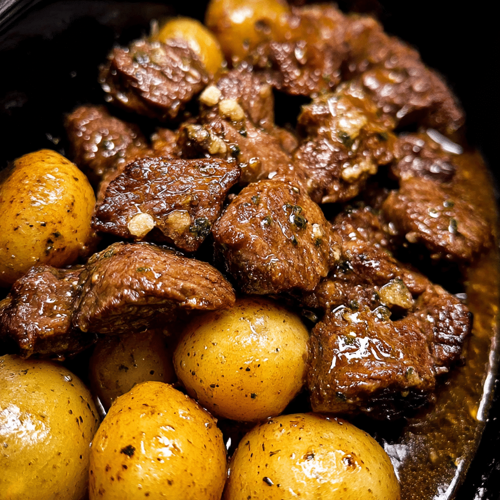 Crockpot Garlic Butter Beef Bites with Potatoes