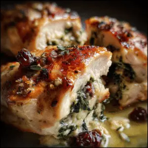 Chicken Stuffed with Brie, Spinach & Cranberries