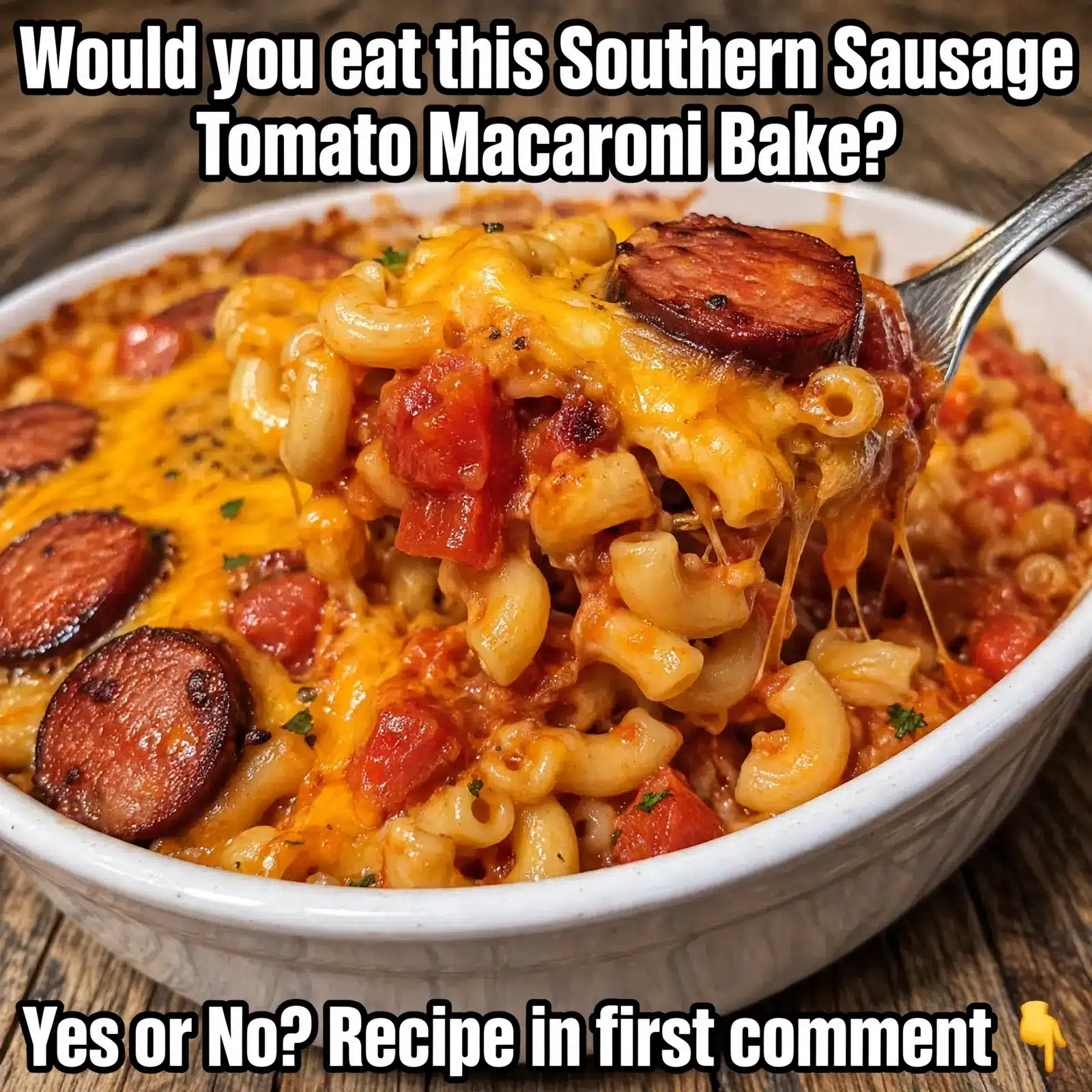 southern sausage tomato macaroni bake