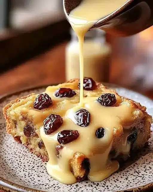 bread pudding with vanilla sauce