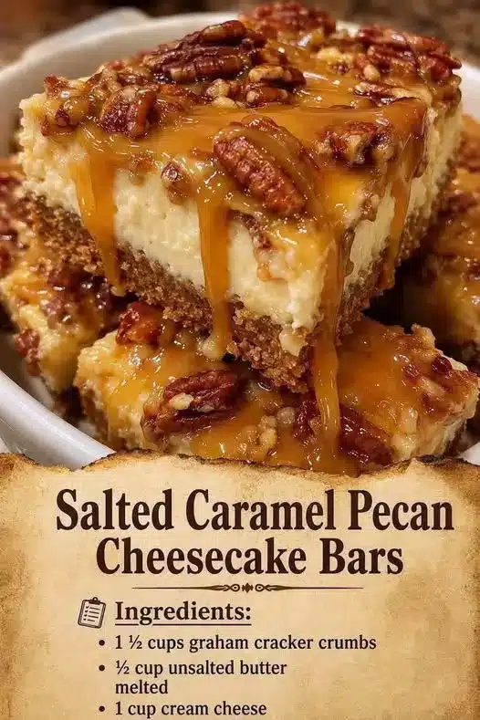 salted caramel pecan cheesecake bars