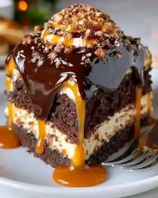 caramel pecan chocolate cream cake